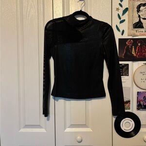 Floerns Women's Mock Neck Long Sleeve Crocodile Pattern T-Shirt Leather Tops